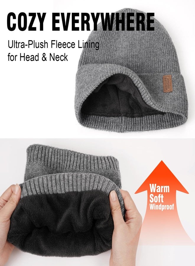 Wmcaps طقم هدايا رجالي من Wmcaps، قبعة صوفية مبطنة ووشاح للرقبة - قبعة ووشاح شتوي مقاوم للرياح، ملابس دافئة ناعمة مناسبة للطقس البارد، مثالية للتزلج والمشي لمسافات طويلة والعمل في الهواء الطلق - Image 2